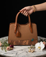 Textured Canvas & Leather Satchel Bag