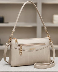 Stitched Multi-Pocket Crossbody Shoulder Bag