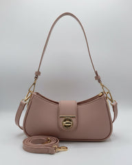Twist-Lock Saffiano Leather Baguette Shoulder Bag