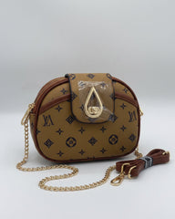 Monogram Print Teardrop Lock Oval Crossbody Bag