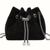 Sparkling Rhinestone Pearl-Tipped Bucket Crossbody Bag