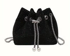 Sparkling Rhinestone Pearl-Tipped Bucket Crossbody Bag