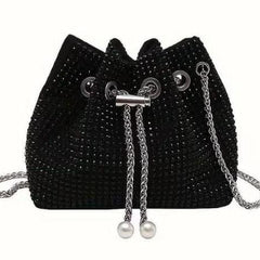 Sparkling Rhinestone Pearl-Tipped Bucket Crossbody Bag