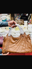 Pleated Fan-Panel Shoulder & Tote Bag