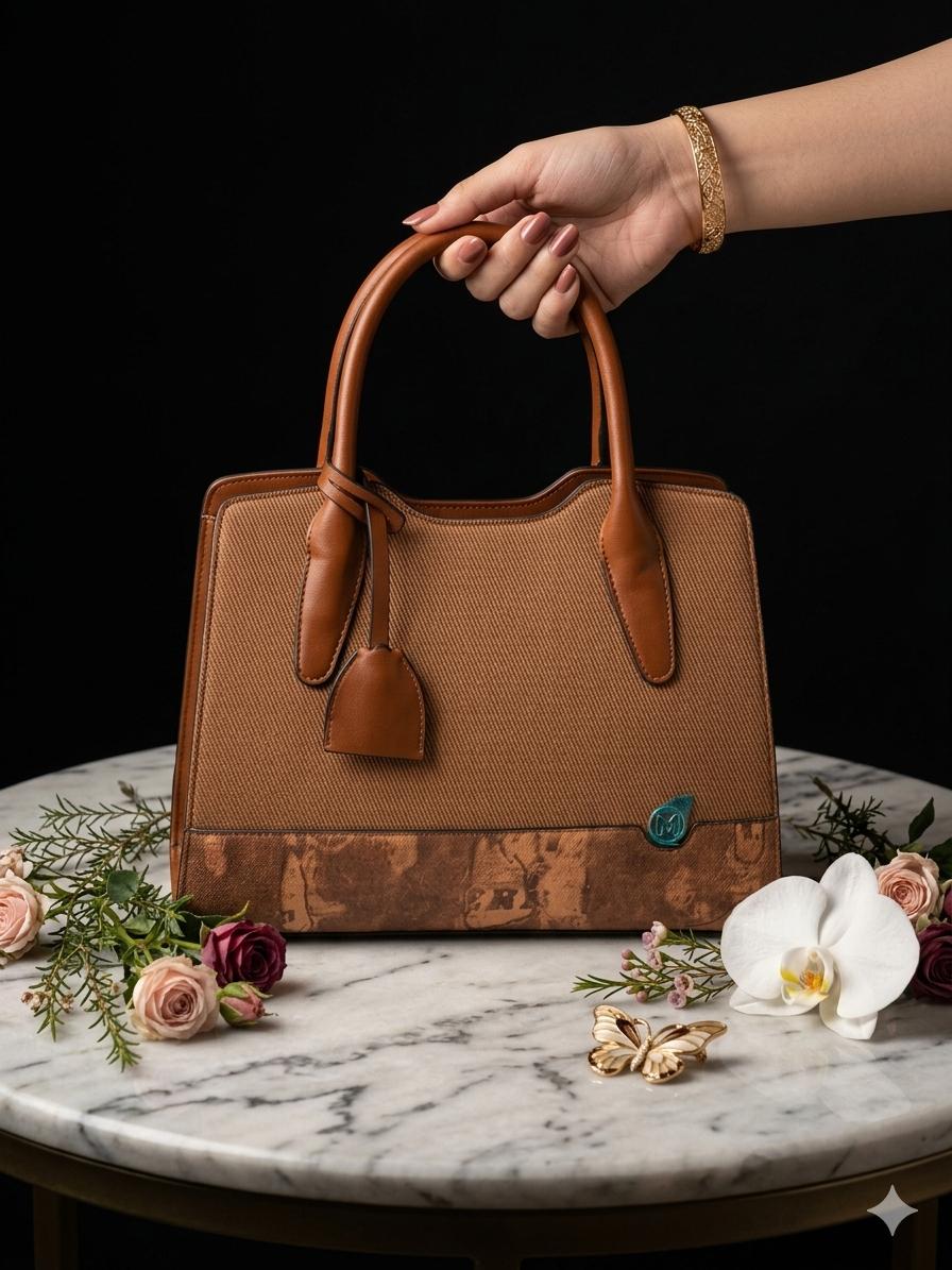 Textured Canvas & Leather Satchel Bag