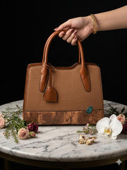 Textured Canvas & Leather Satchel Bag