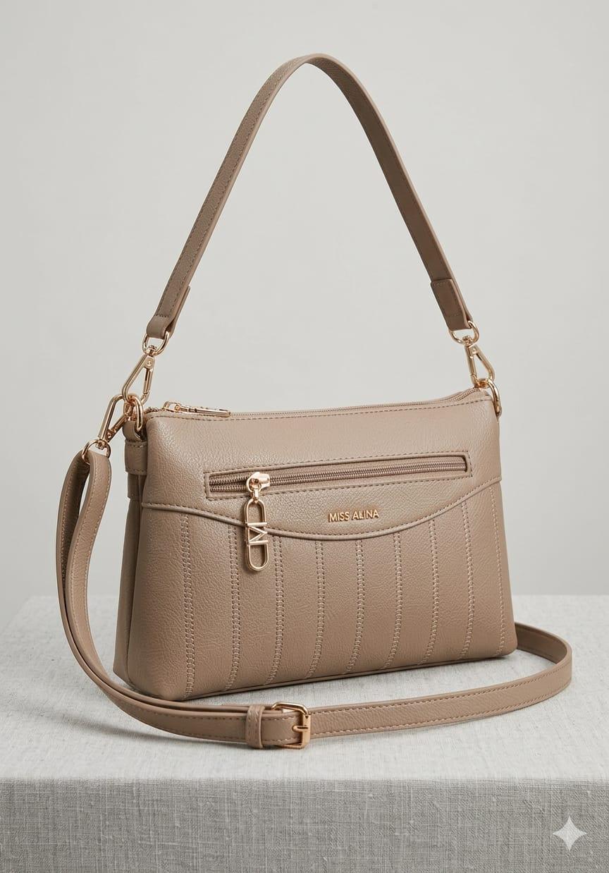 Stitched Multi-Pocket Crossbody Shoulder Bag