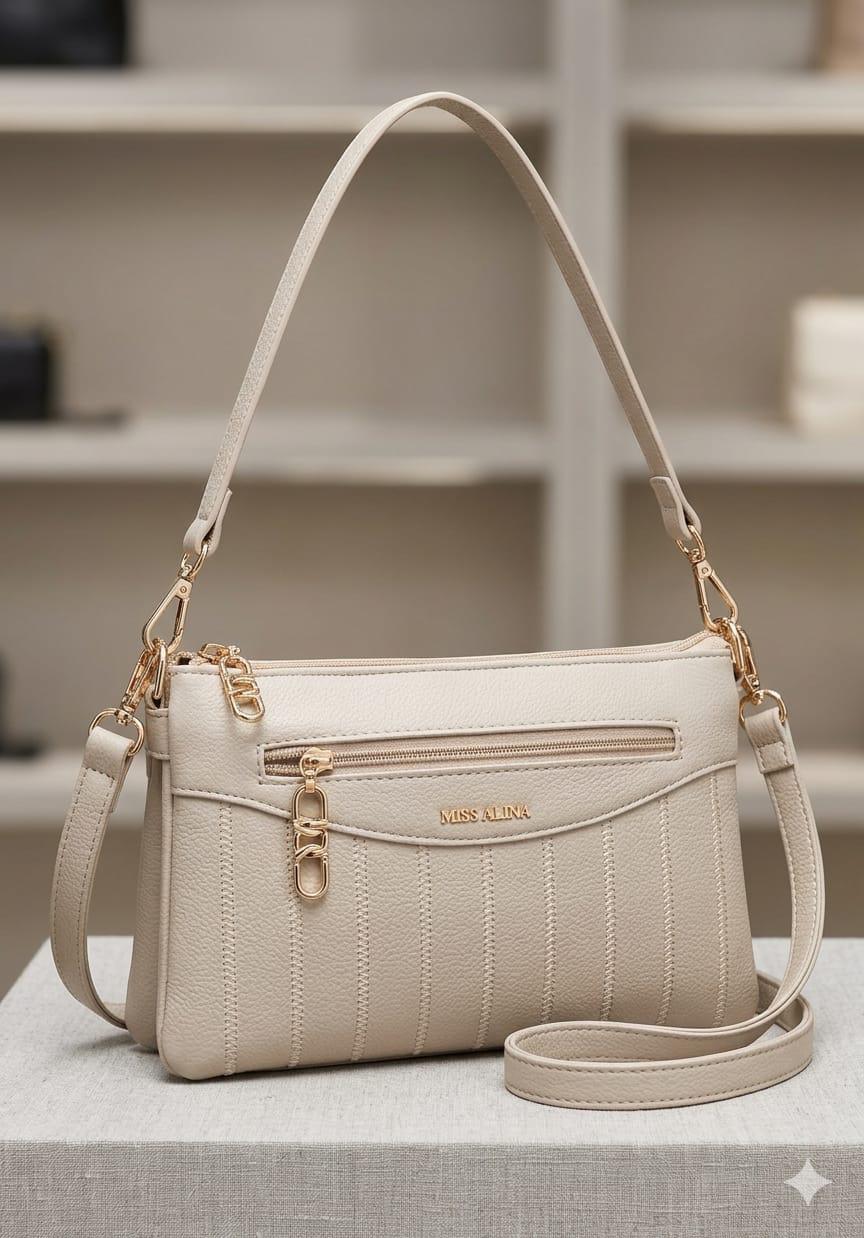 Stitched Multi-Pocket Crossbody Shoulder Bag