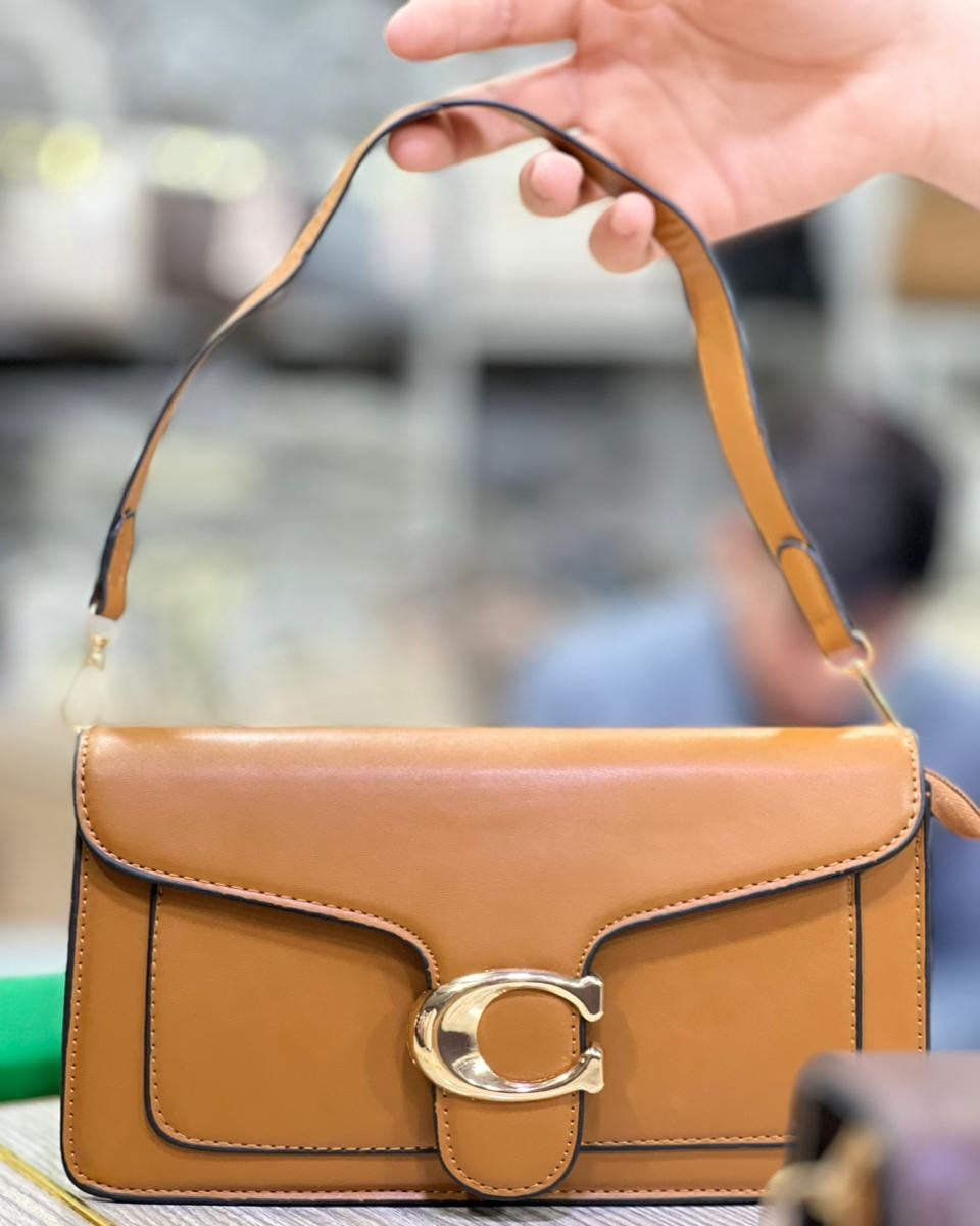 Elegant Metallic "C" Buckle Leather Crossbody & Shoulder Bag