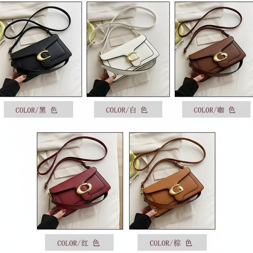 Elegant Metallic "C" Buckle Leather Crossbody & Shoulder Bag