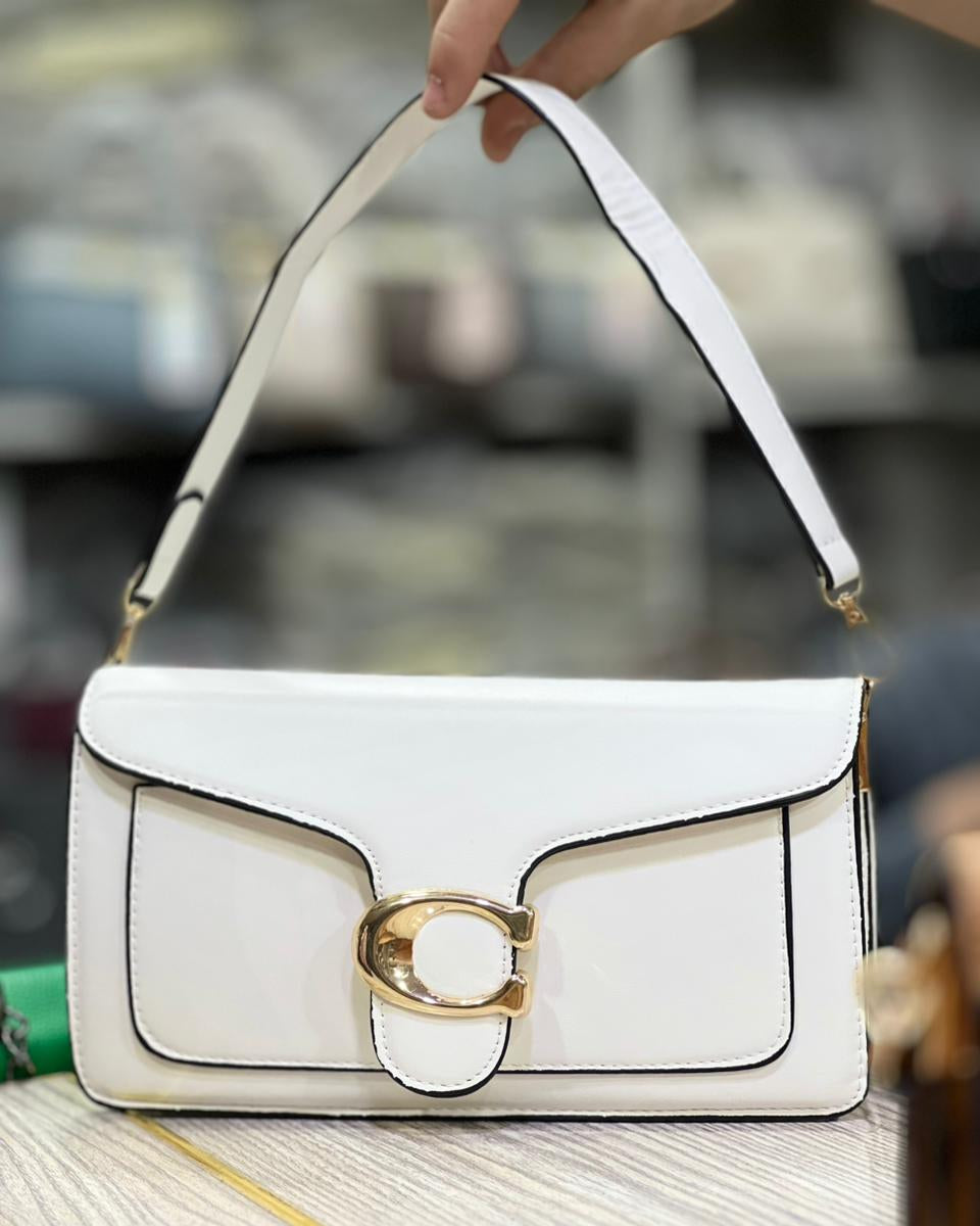 Elegant Metallic "C" Buckle Leather Crossbody & Shoulder Bag
