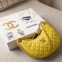 Luxury Quilted Crescent Chain Shoulder Bag