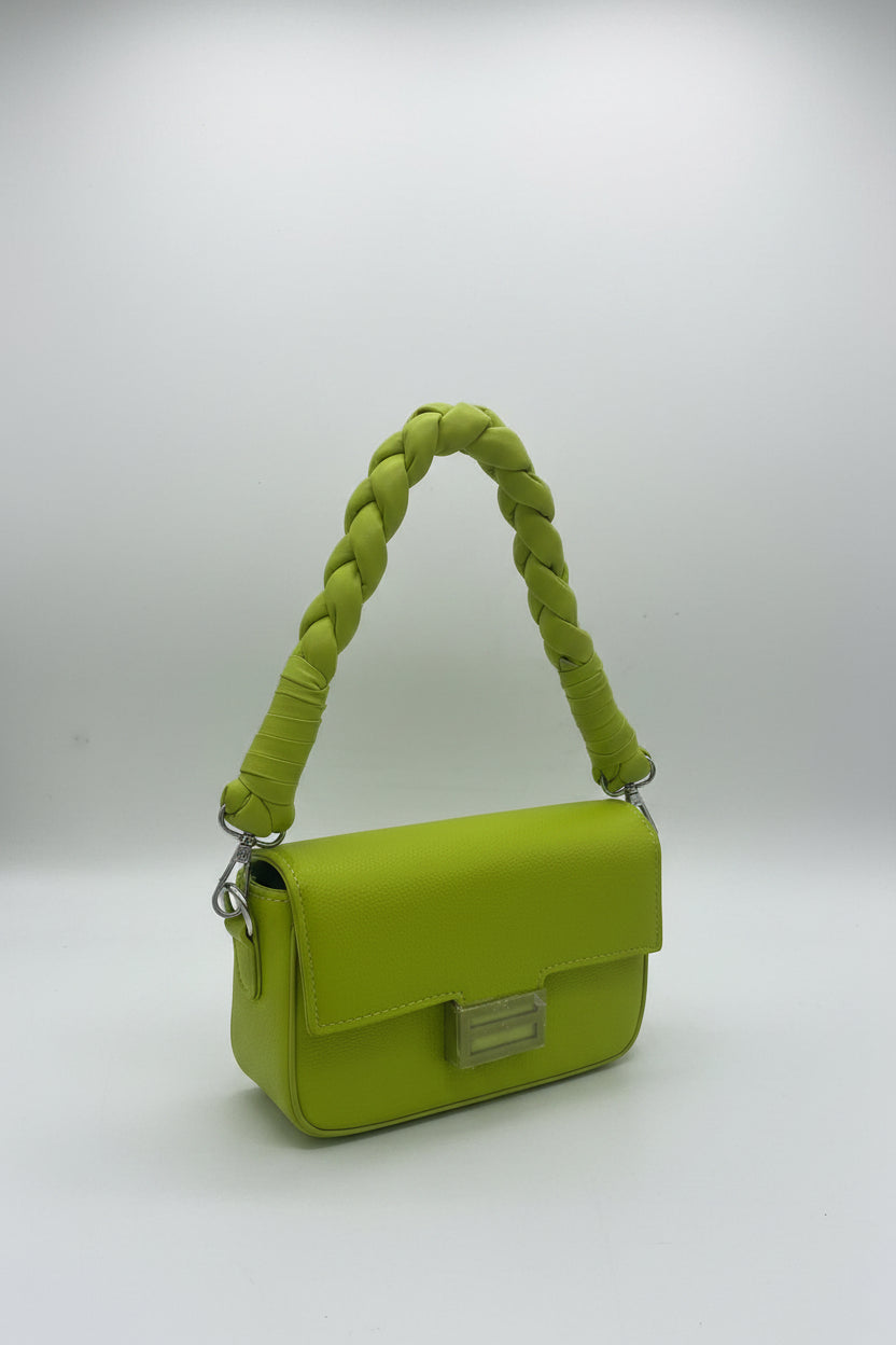 Braided Strap Flap Baguette Handbag