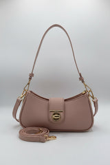 Twist-Lock Saffiano Leather Baguette Shoulder Bag