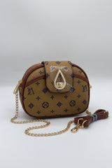 Monogram Print Teardrop Lock Oval Crossbody Bag