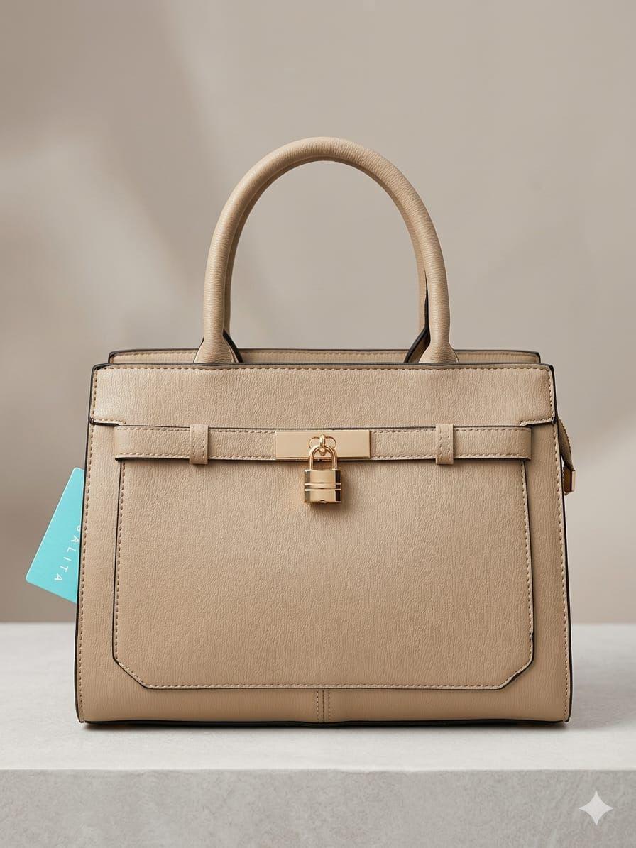 Structured Padlock Strap Top-Handle Handbag