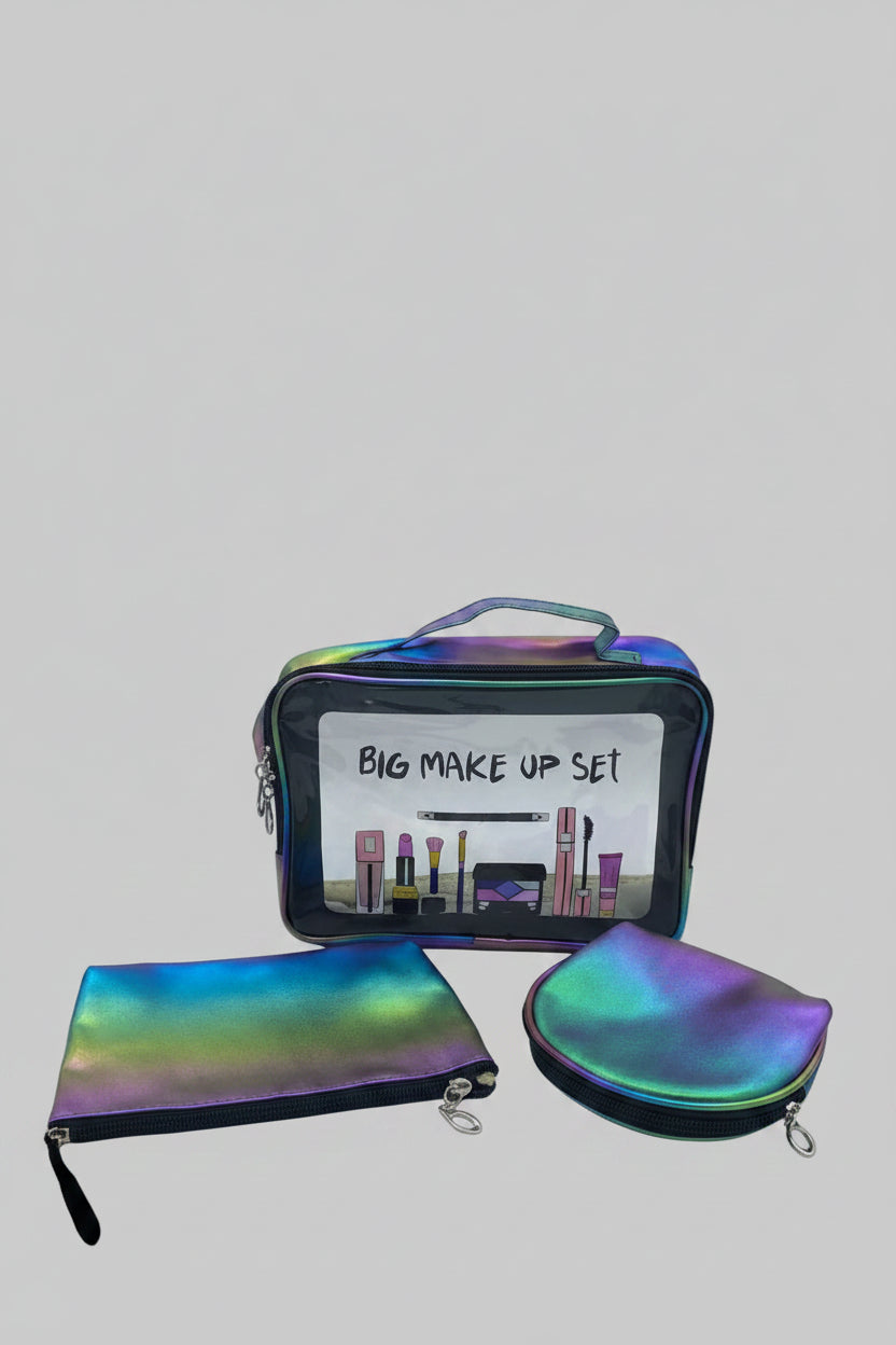 Holographic 3-Piece Makeup Pouch