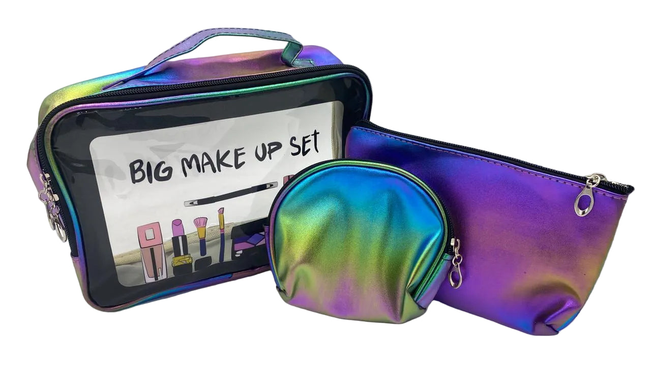 Holographic 3-Piece Makeup Pouch