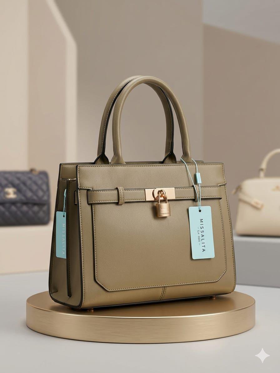 Structured Padlock Strap Top-Handle Handbag