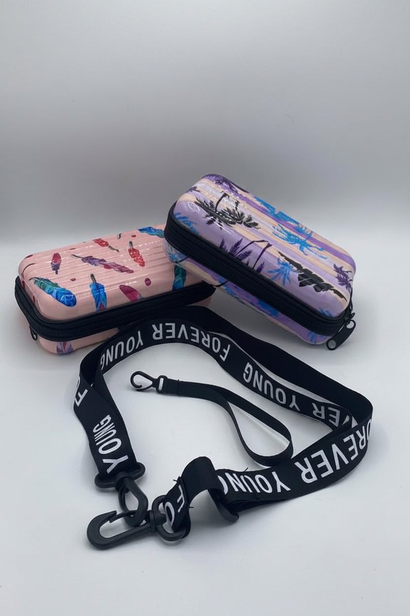 Printed Hard-Shell Mini Luggage Crossbody Pouch