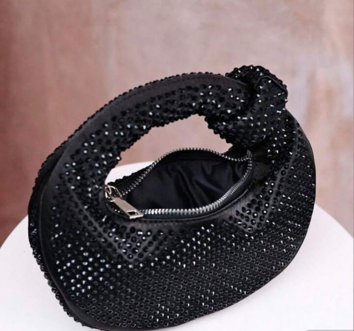 Rhinestone Knotted Mini Hobo Clutch