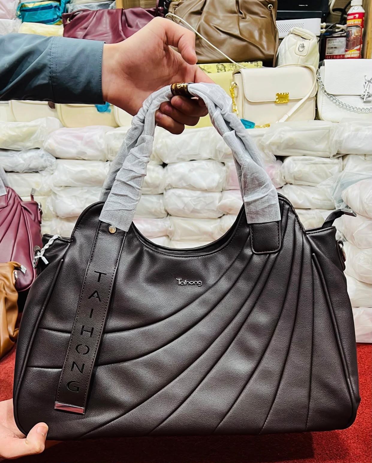 Pleated Fan-Panel Shoulder & Tote Bag
